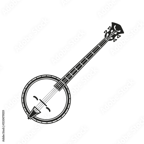 Banjo musical instrument in monochrome style isolated on white background vector illustration. Banjo, stringed acoustic wooden banjo. banjo icon silhouette vector art illustration.