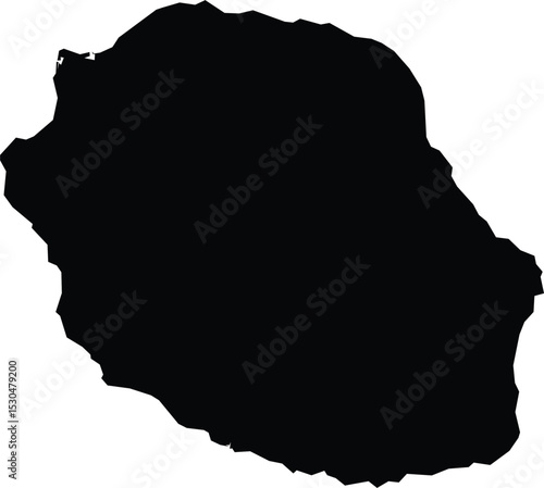 Black silhouette map of Reunion Island on white background
