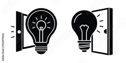 Light Bulb With Door Hinge Symbolizing Pivot Isolated on White Background