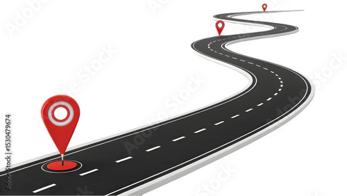 3d road with map pin isolated on white background