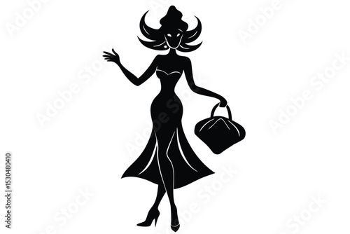 Hand drawn drag queen silhouette with handbag