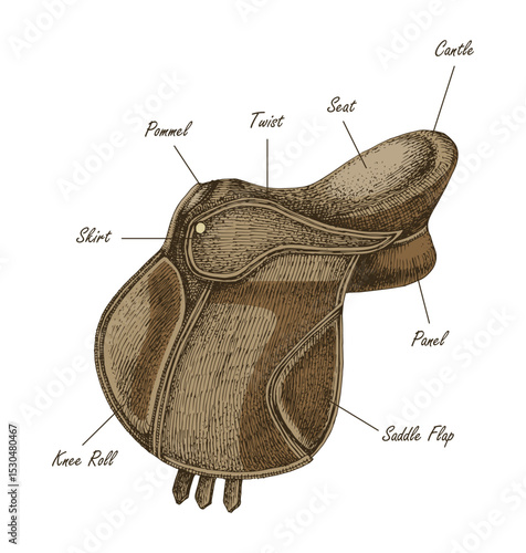 Horse saddle parts scheme vector