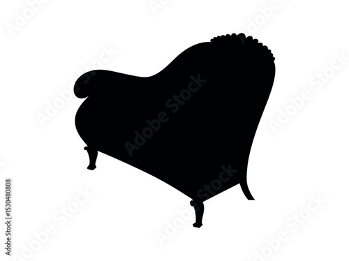 Elegant antique chaise lounge silhouette, sophisticated silhouette of an antique chaise lounge, chaise lounge, antique, sofa, couch, armchair, lounge chair, furniture, silhouette, black and white, vin