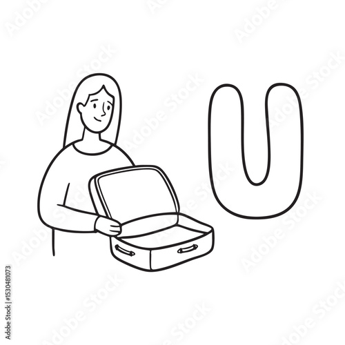 An Illustration of letter U next to unpack luggage