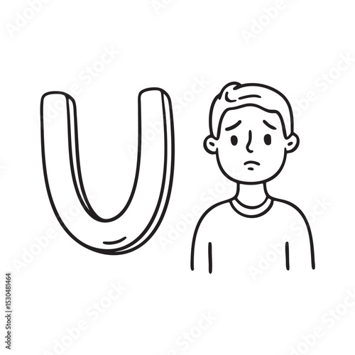 An Illustration of letter U next to Upset person
