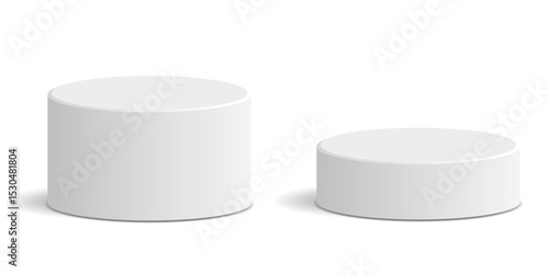 Cylinder white podium stage pedestal and platform vector for product display, spotlight presentations, or award ceremonies. It's ideal for minimalist exhibitions, virtual events, and elegant showcases