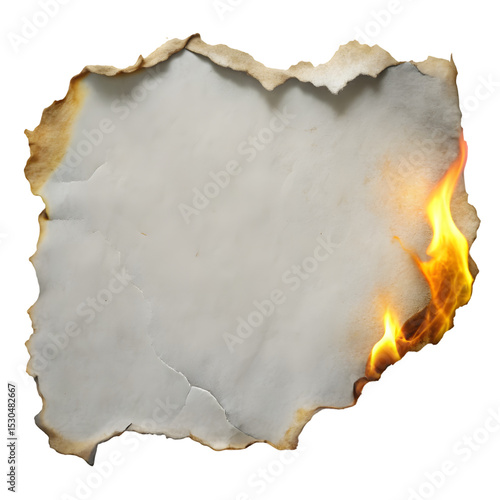 Torn Grey Paper Edge with Burn Marks on White