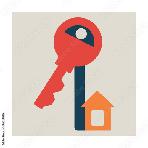 House key illustration representing home ownership security and real estate concept
