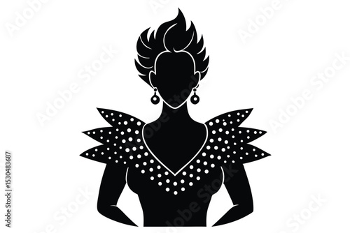 Hand drawn drag queen illustration with stone studded shoulder