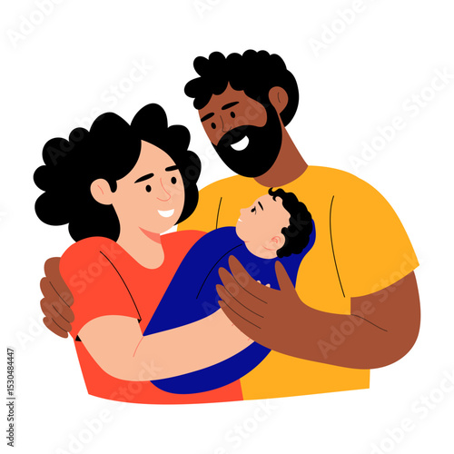 A flat style illustration showing family love