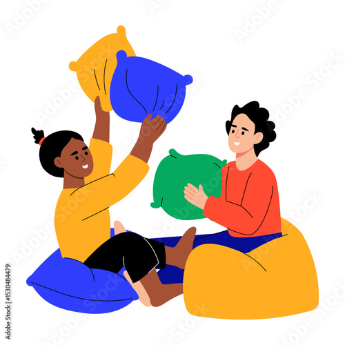 A flat style illustration showing sibling playing