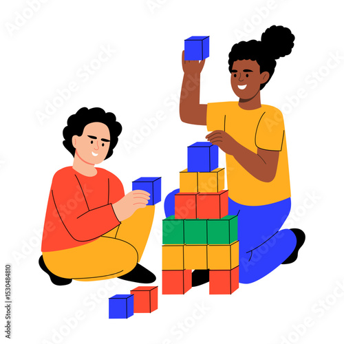 A flat style illustration showing kids playing activity