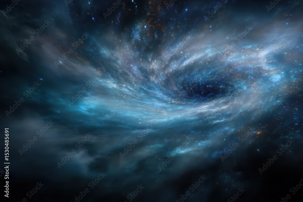 Fototapeta premium Blue cosmic nebula with swirling gas clouds and stellar formations - dark matter and energy concept