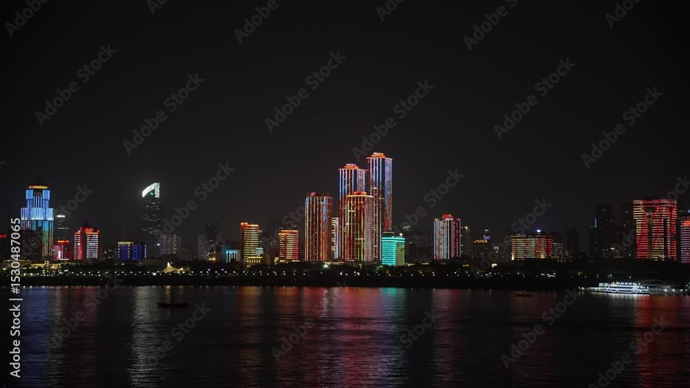 Beautiful Wuhan City Skyline Yangtze River Night Light Show Beautiful Wuhan City Skyline Yangtze River Night Light Show