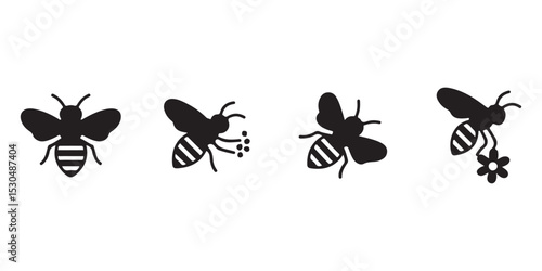 Four bee silhouettes showing pollination process