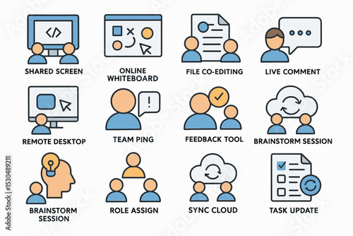 Collaborative tools icons: whiteboard, feedback, brainstorming, desktop, cloud