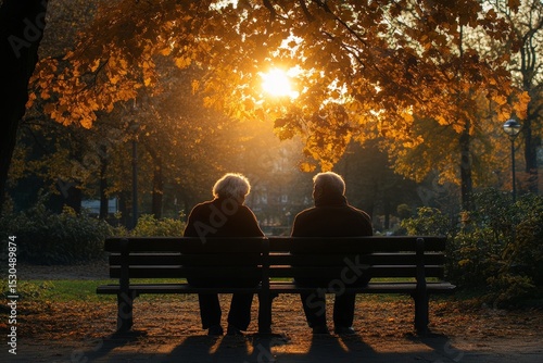 Elderly couple enjoying their retirement life in the park, with the husband his wife., Generative AI