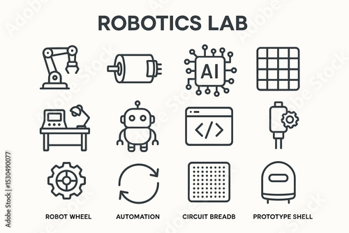 Robotics lab icons featuring ai, automation, and circuit components