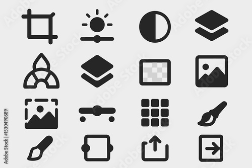 Set of various icon designs for image editing tools and functions