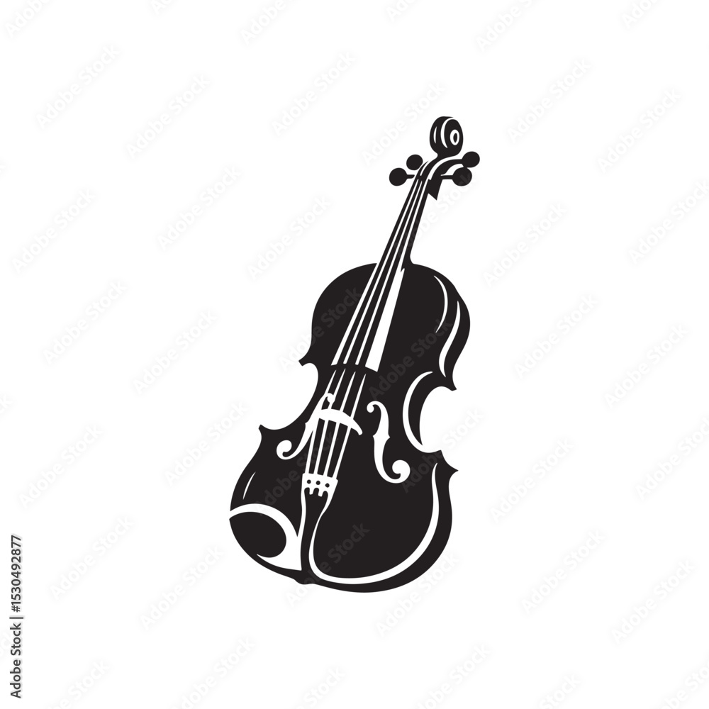 Fototapeta premium Bold Violin Silhouette - Violin Art File - Monochrome Classical Instrument Illustration.