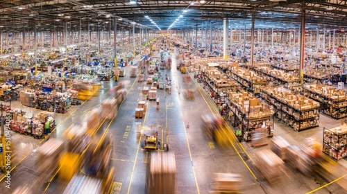 Aerial View Of Busy Warehouse Logistics Operations