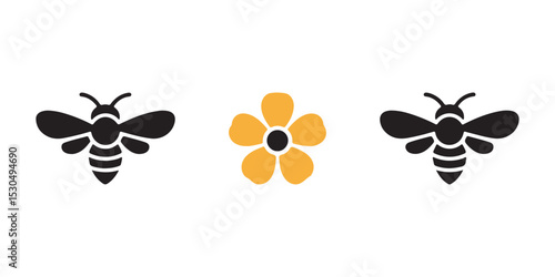 Bee and flower icons set simple design