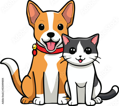 Cute Cartoon Cat and Dog Together - Friendly Pets Illustration

