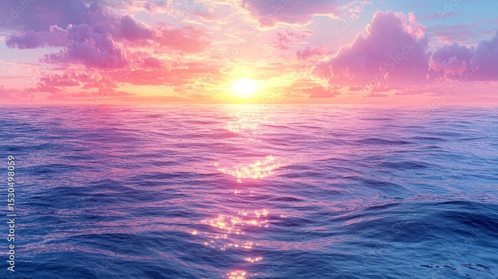 Obraz premium Colorful Sunset Over Calm Ocean Waters with Dramatic Sky Effects