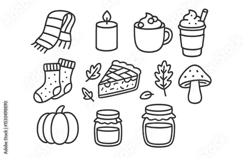 Cozy autumn elements with warm drinks, desserts, and seasonal decorations for a perfect fall experience