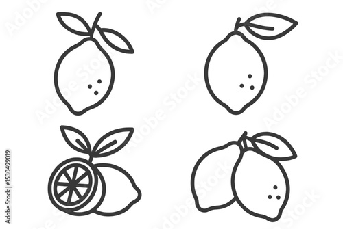 Illustrations of lemons showcasing various styles and angles in a minimalistic design perfect for culinary themes