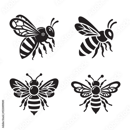 Bee Silhouette Vector Set – Insect Clipart Icons for Design