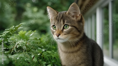Wallpaper Mural Charming Cat Gazing Out the Window: A Glimpse of Nature's Beauty Through Feline Eyes and Whiskers Torontodigital.ca
