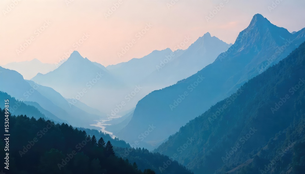 Misty mountain peaks shrouded in a smoky haze, creating an ethereal and mysterious landscape Perfect for travel, adventure, and nature themes , sunset, outdoor Misty mountain peaks shrouded in a smoky haze, creating an ethereal and mysterious landscape Perfect for travel, adventure, and nature themes , sunset, outdoor