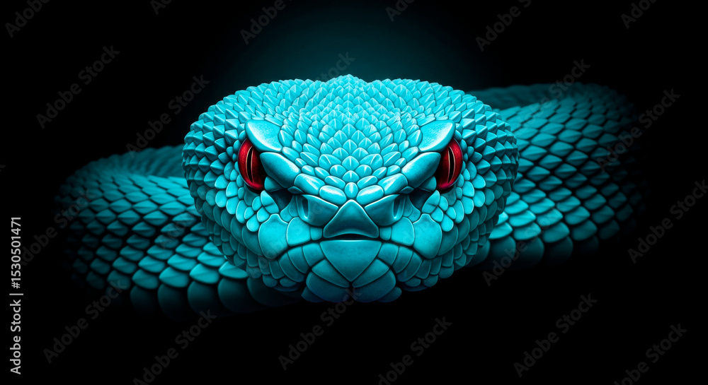 Fototapeta premium Blue viper snake with red eyes snake reptile animal wildlife nature serpent predator danger deadly