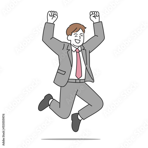 ガッツポーズでジャンプする喜びのビジネスマン