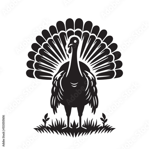 Black and white turkey silhouette illustration on white background