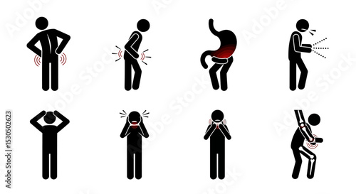 Pictogram Set Illustrating Various Body Pains and Ailments