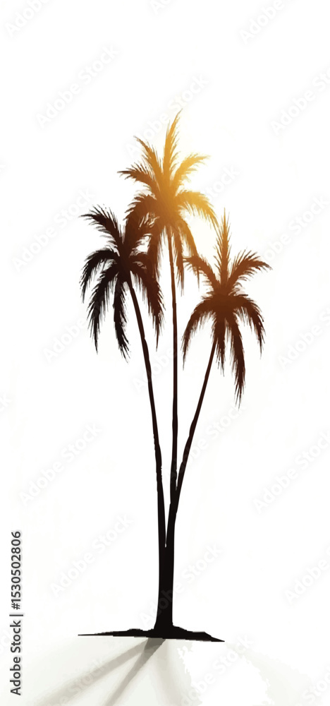 Fototapeta premium Tropical palm trees set silhouettes with white background.