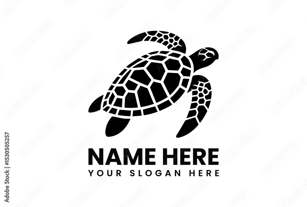 Fototapeta premium Detailed sea turtle silhouette vector logo with ornate shell patterns representing ocean conservation efforts