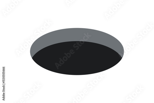 Golf field hole for ball. Rabbit or mouse round hole in ground. 3d perspective circle icon. Vector illustration isolated on white background.