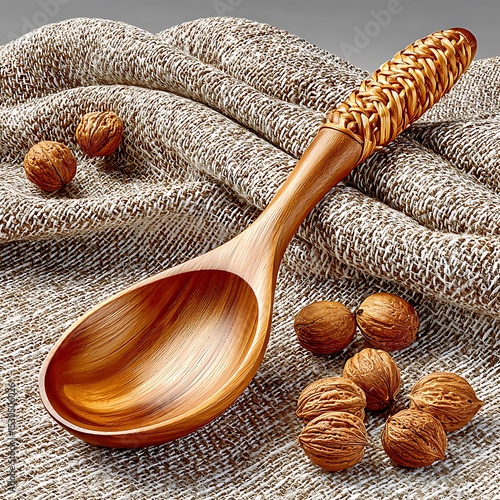 Kitchen spoon with artistic detail engraving high resolution picture
