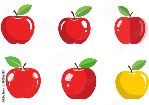 Red apple with green leaf and subtle highlights on a transparent background in flat modern illustration
