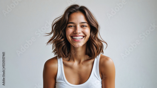 Attractive young woman with a genuine smile posing joyfully for portrait photography