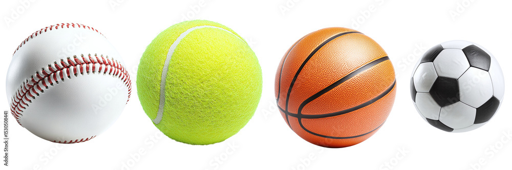 Set of various balls for sports isolated on transparent background PNG. Baseball, tennis, basketball, football Set of various balls for sports isolated on transparent background PNG. Baseball, tennis, basketball, football