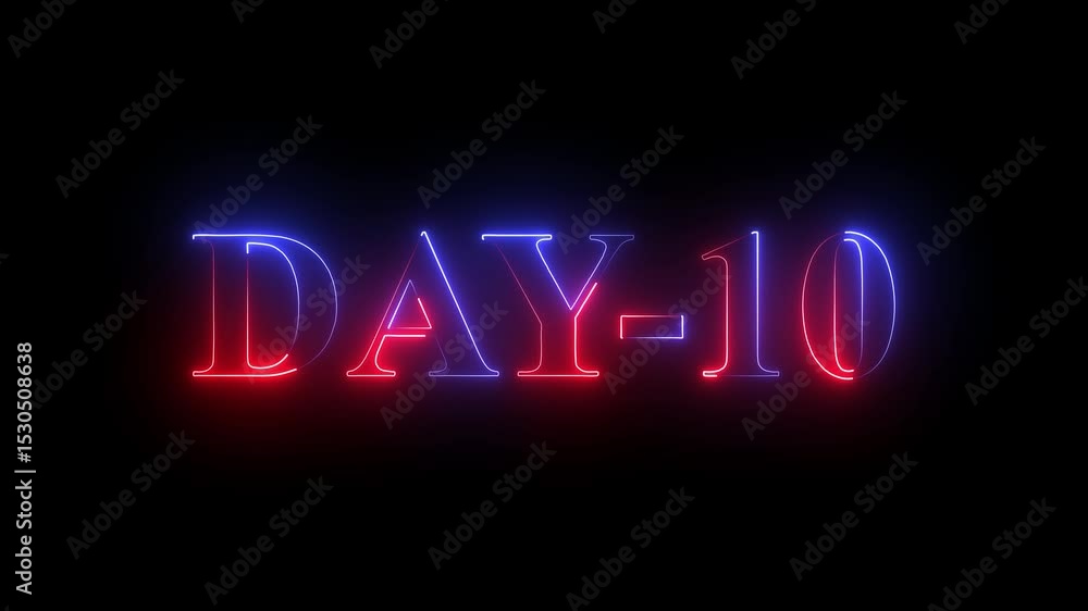 Abstract glowing Neon line Day 10, 10 Day Text Animation On black background. Abstract glowing Neon line Day 10, 10 Day Text Animation On black background.