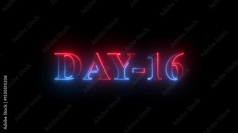 Abstract glowing Neon line Day 16, 16 Day Text Animation On black background. Abstract glowing Neon line Day 16, 16 Day Text Animation On black background.