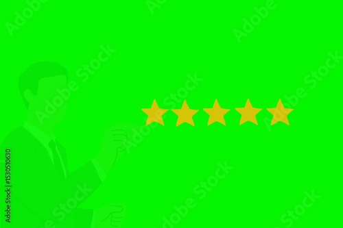 Animated businessman giving a 5-star rating on green screen. Perfect for feedback, review, customer satisfaction, and service excellence concepts