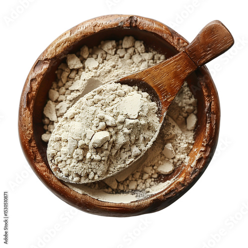 Close-up of ashwagandha root powder in a rustic wooden bowl