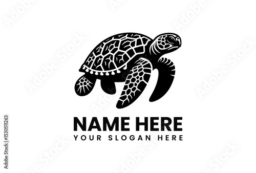 Stylized black vector logo of a sea turtle with decorative shell patterns symbolizing marine wildlife preservation