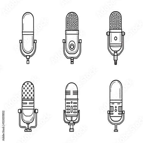 boom mic professional audio recording equipment line art vector